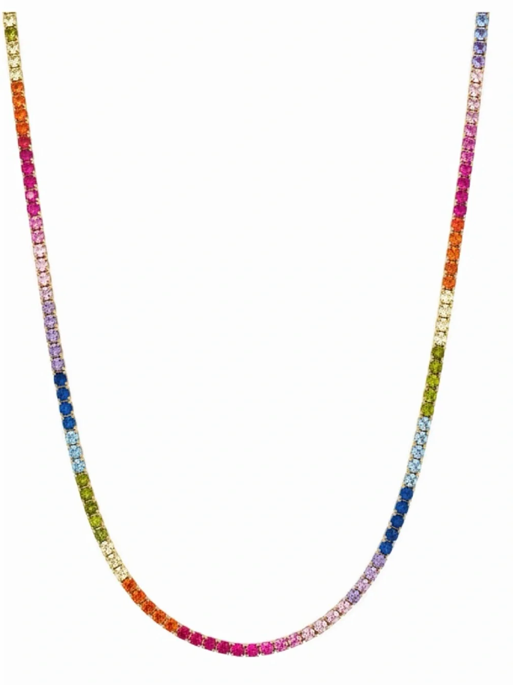 Multicolor Rainbow CZ Tennis Necklace Gold Over Rhodium NWOT - Picture 3 of 10